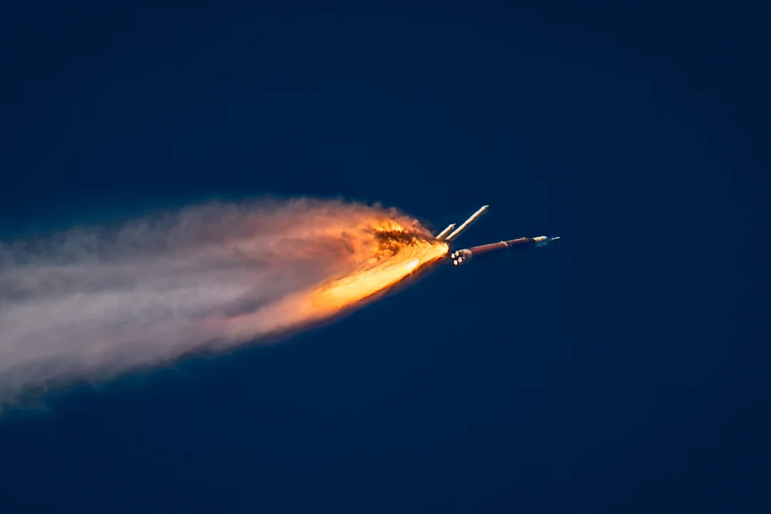 Space Launch System solid rocket boosters separating during flight